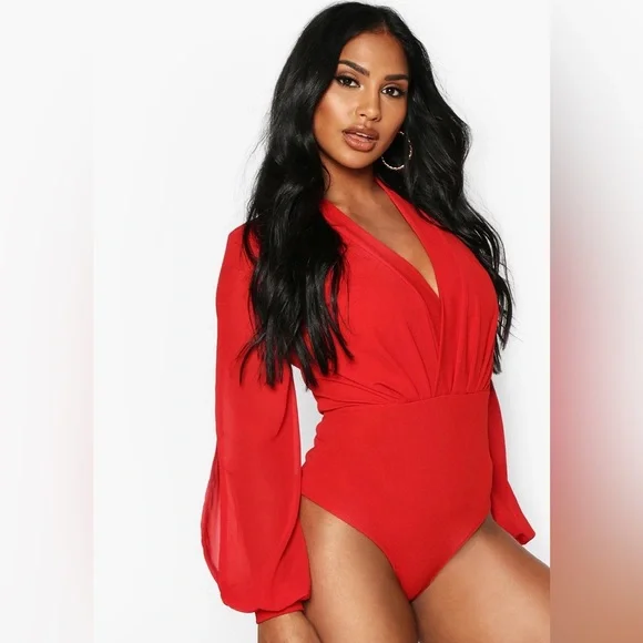 Wrap Chiffon Split Sleeve Bodysuit